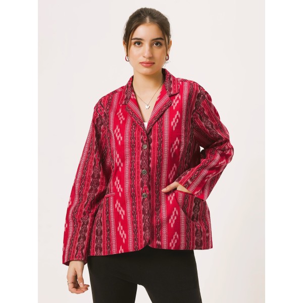 Cotton blazer Jacket in Handloom Sambalpuri Ikat Fabric