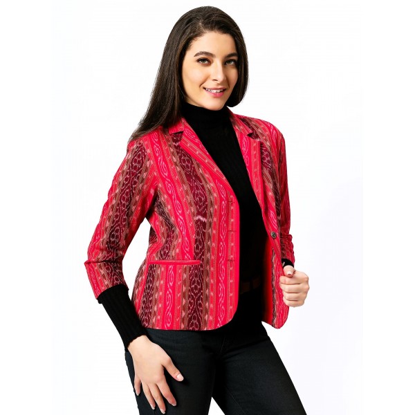 Cotton Blazer Jacket in Handloom Sambalpuri Ikat F...