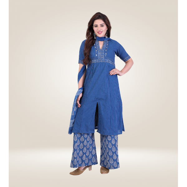 Handloom Cotton Kurti with Bottom and Dupatta