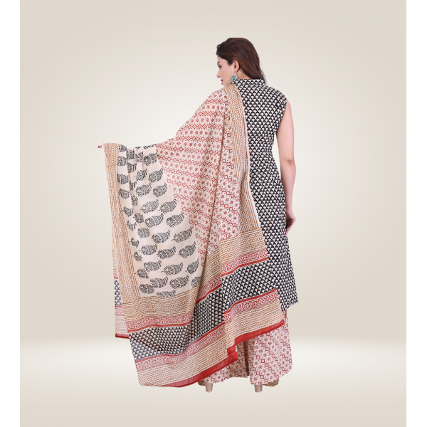 Kurti Bottom Dupatta Set in Block Printed Cotton Fabric