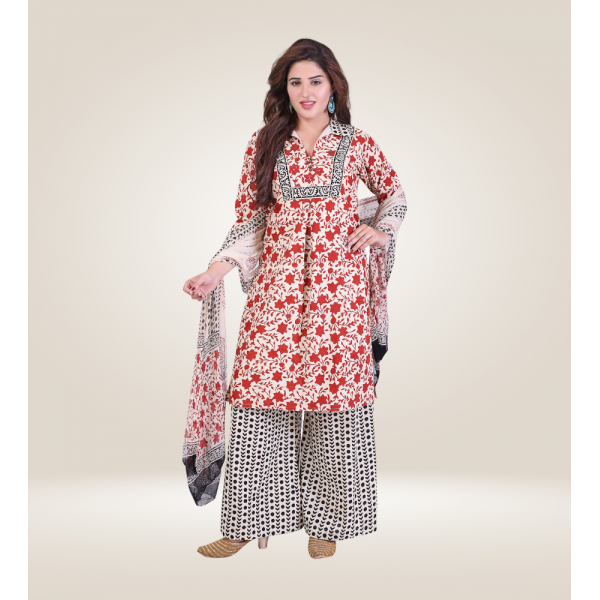 Handloom Cotton Kurti with Bottom and Dupatta