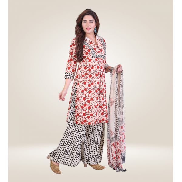 Handloom Cotton Kurti with Bottom and Dupatta