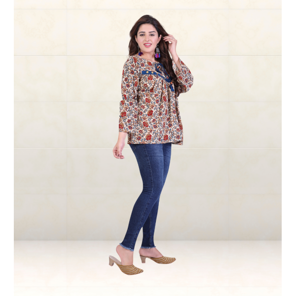 OOS: Cotton Short Top in Handloom Block-Printed Fa...
