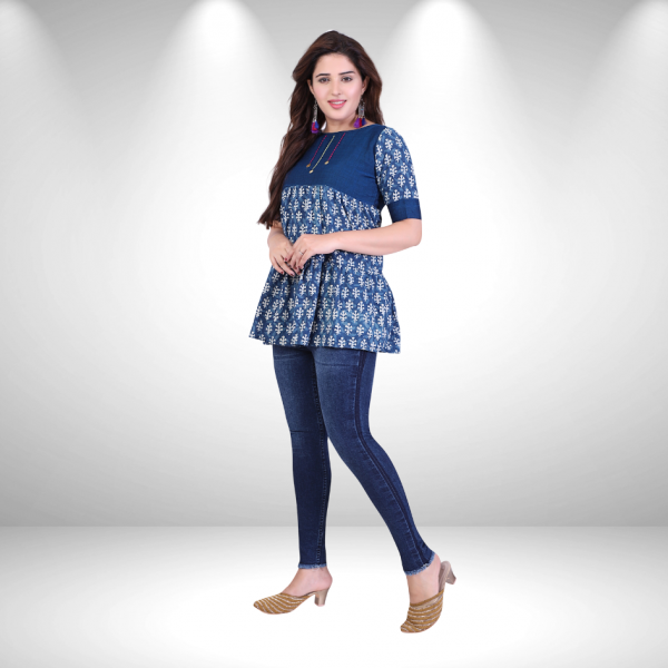 OOS: Cotton Short Top in Handloom Block-Printed Fabric