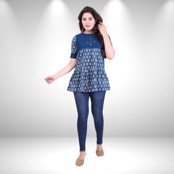 OOS: Cotton Short Top in Handloom Block-Printed Fabric